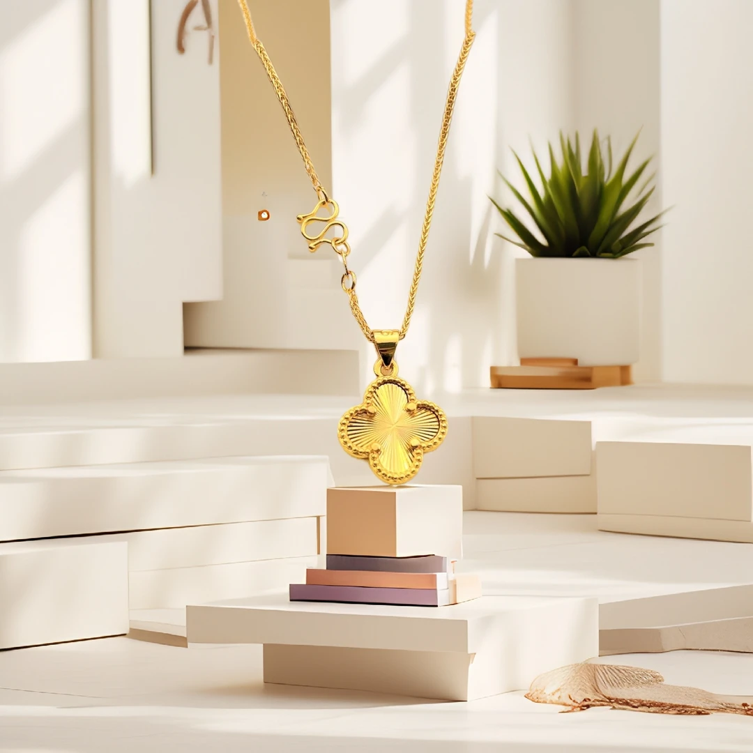 铜合金项链 2025年新款铜合金肖邦链四叶花项链时尚轻奢小众设计