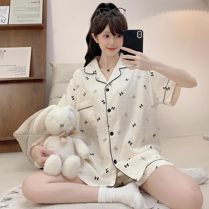 大码250斤云朵棉睡衣女夏季甜美ins风吸汗透气薄款加肥家居服外穿