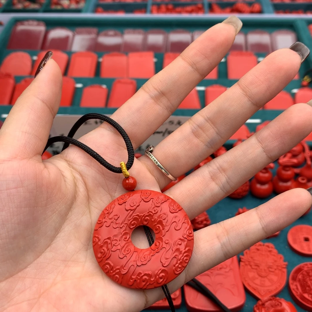 天然辰砂红砂祥云平安扣