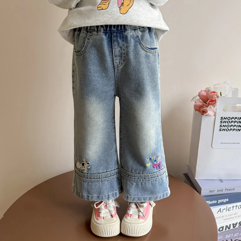 女童牛仔裤春秋款2025新款儿童小女孩洋气韩版裤子宽松休闲阔腿裤