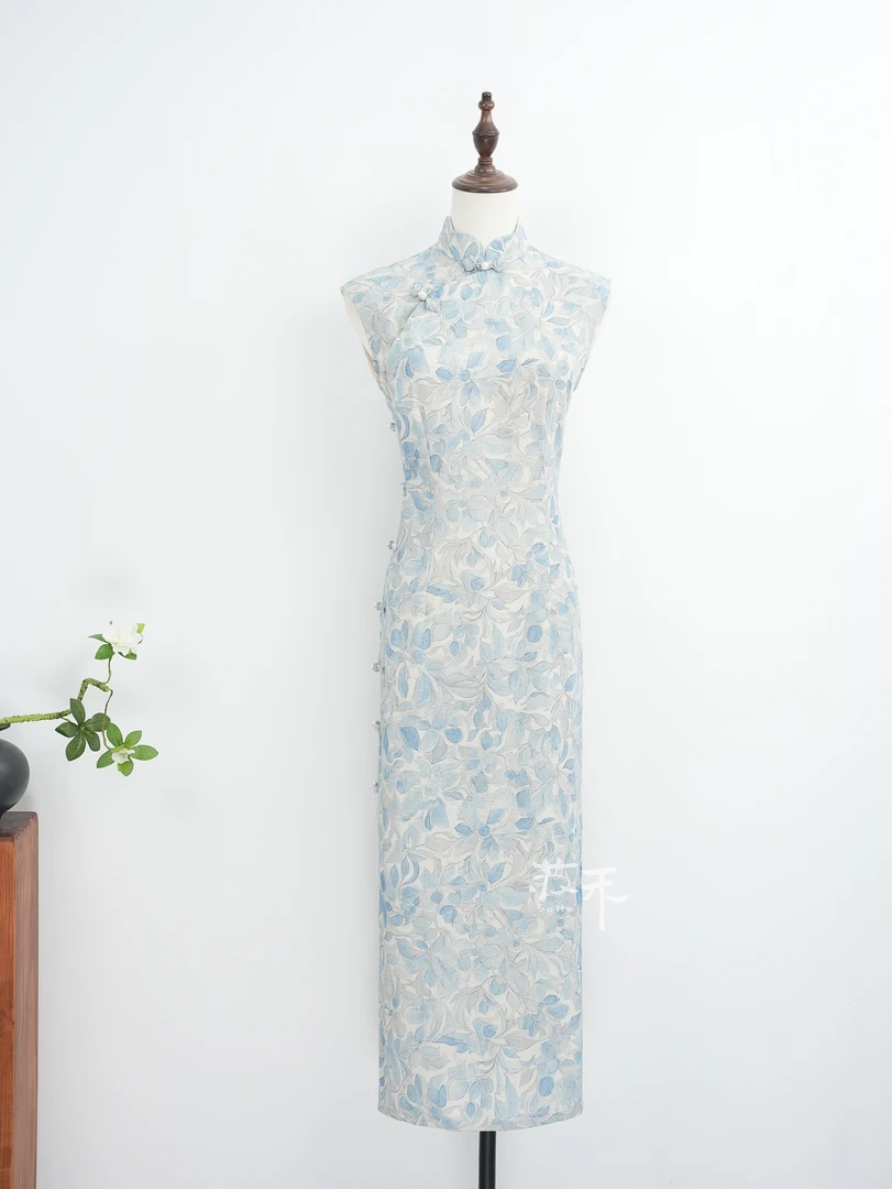 [月瓷]苏禾旗袍春夏新款单层古法全开襟长度约123