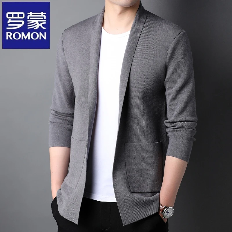 罗蒙春秋季新款男士休闲中青年针织衫开衫宽松上衣时尚百搭外套潮