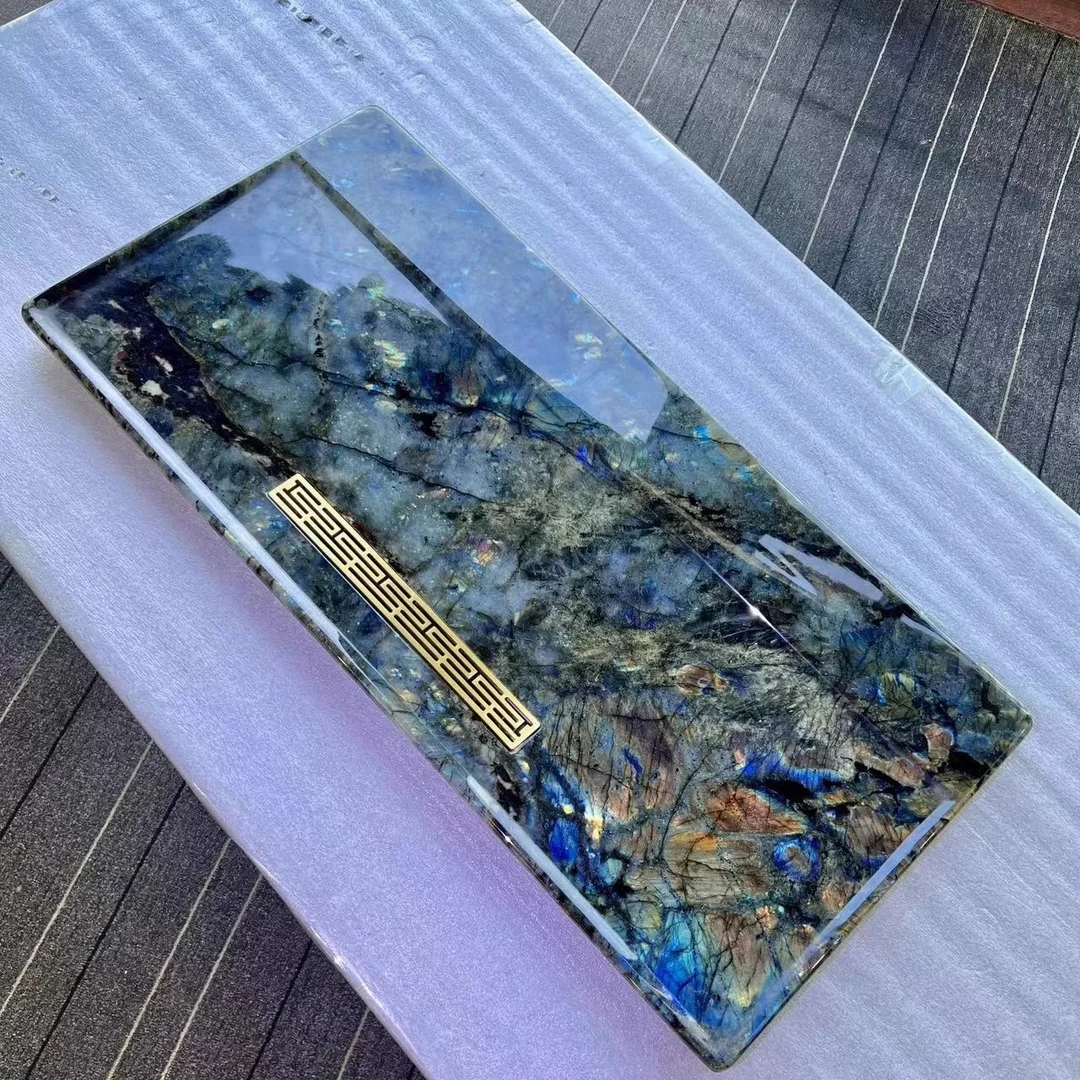 天然蓝翡翠奢石茶盘高端石材大理石排水茶台石头简约家用办公