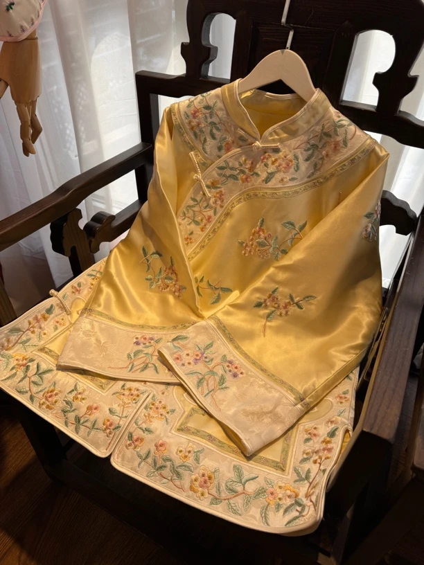 『兮颜』原创设计高端重工刺绣复古新中式提花宽松立领太太服唐装