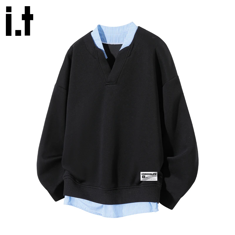 i.t:CHOCOOLATE拼接长袖卫衣男士2025秋冬新款假两件宽松百搭外套