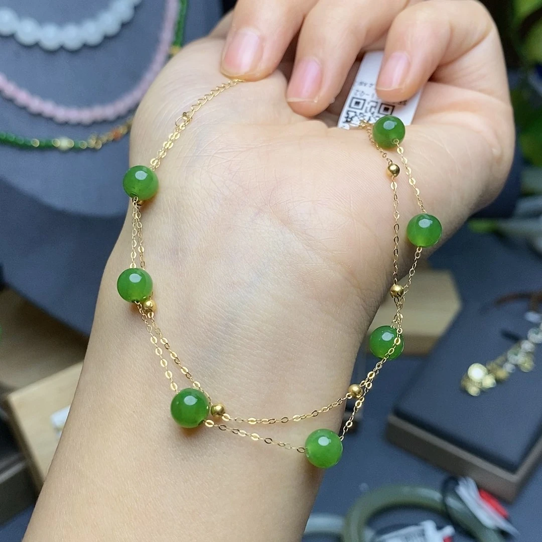 和田玉手链18K金镶嵌cs