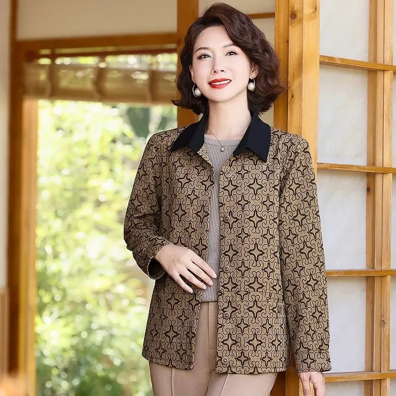 中年妈妈秋装开衫外套2025新款洋气中老年女装春秋季上衣衬衣外套