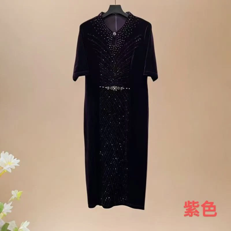 H-2563设计师轻奢气质显瘦修身时尚中老年妈妈装连衣裙中式复古