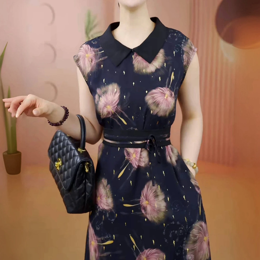 A4511新中式显瘦气质复古优雅中长款裙子