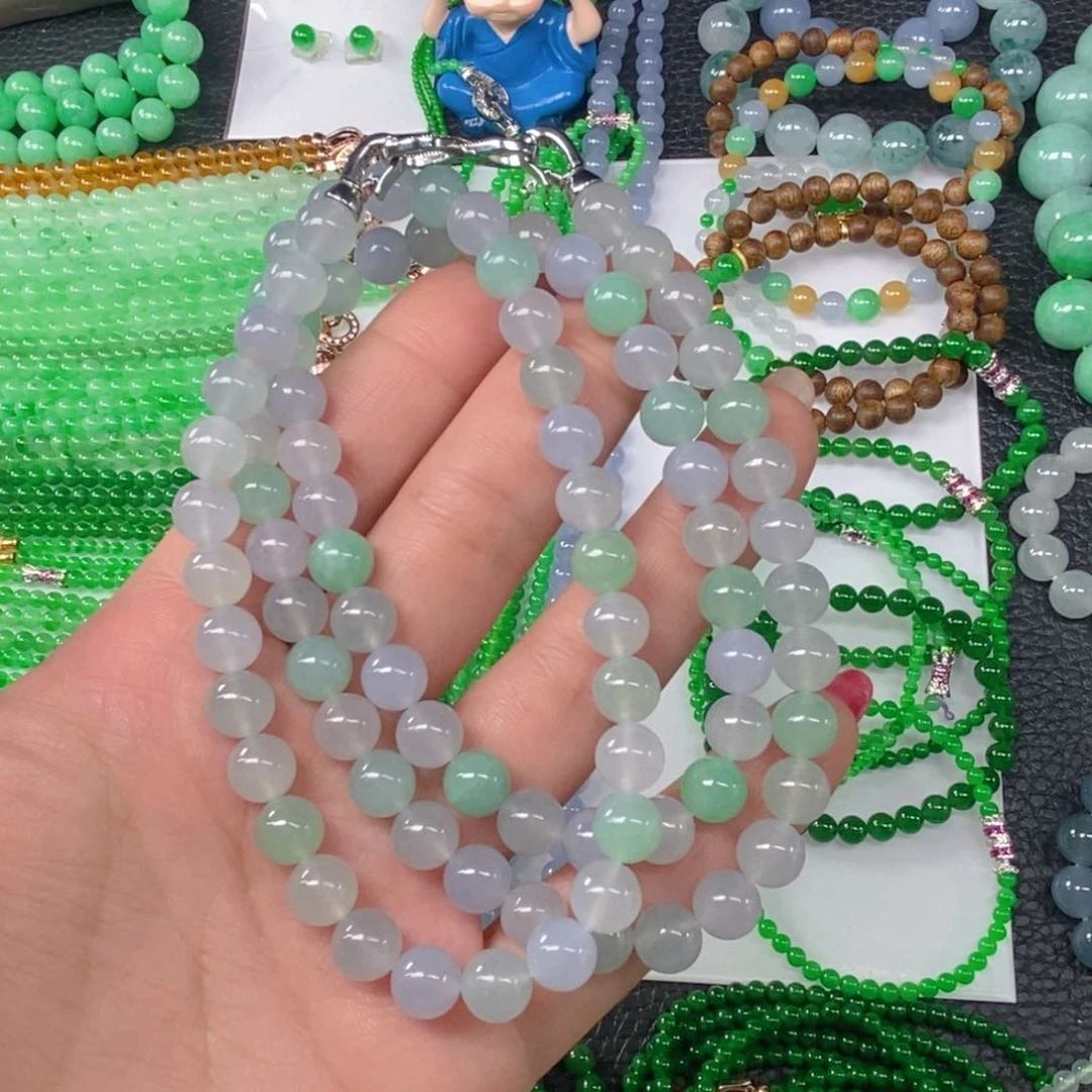 颈饰未镶嵌翡翠缅甸天然翡翠冰种多宝项链8