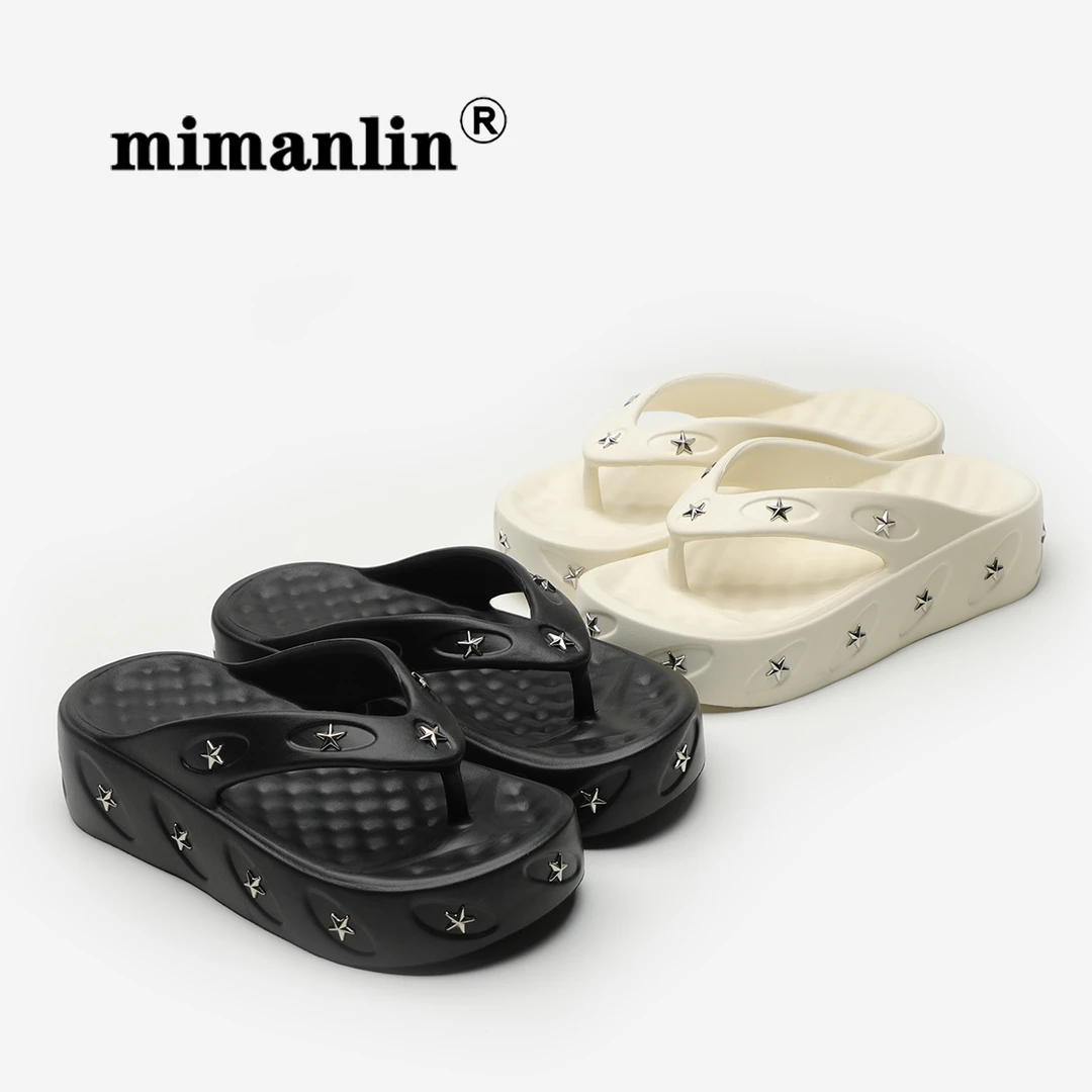 米曼琳厚底凉拖鞋女夏新款外穿网红室内居家防滑夹脚铆钉人字拖鞋
