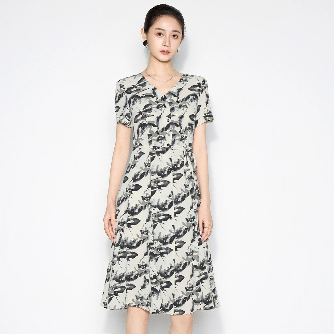 MY TENO/马天奴VHS624碎花显瘦气质时尚夏季印花优雅提花连衣裙