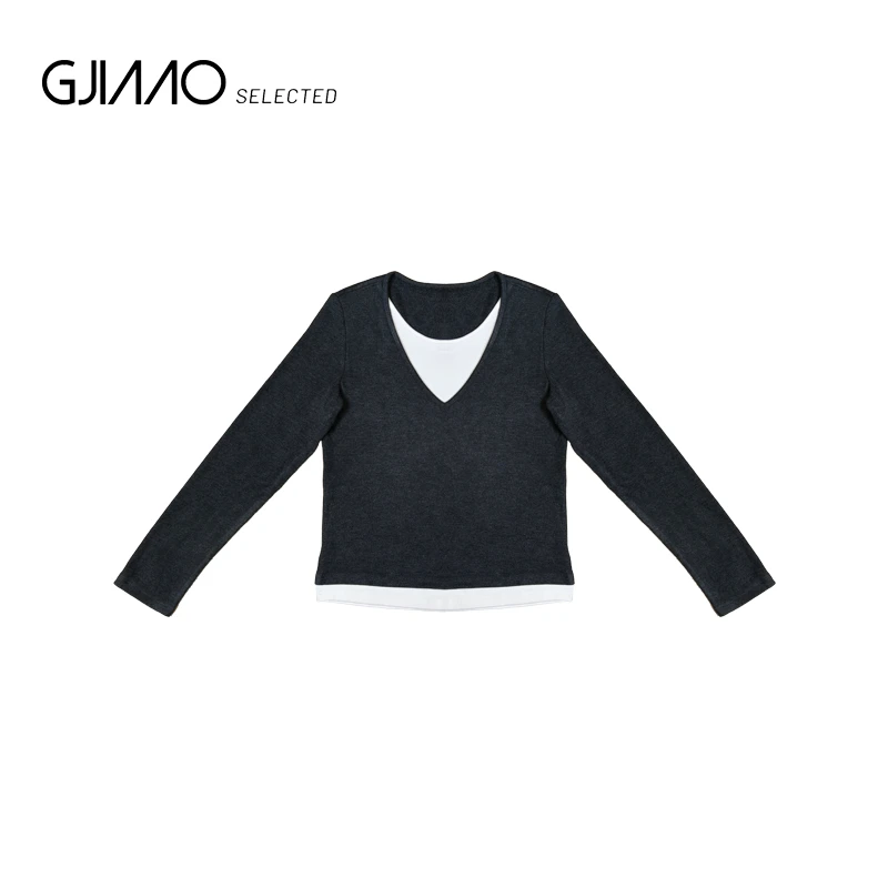 8961 V领白边假两件T恤