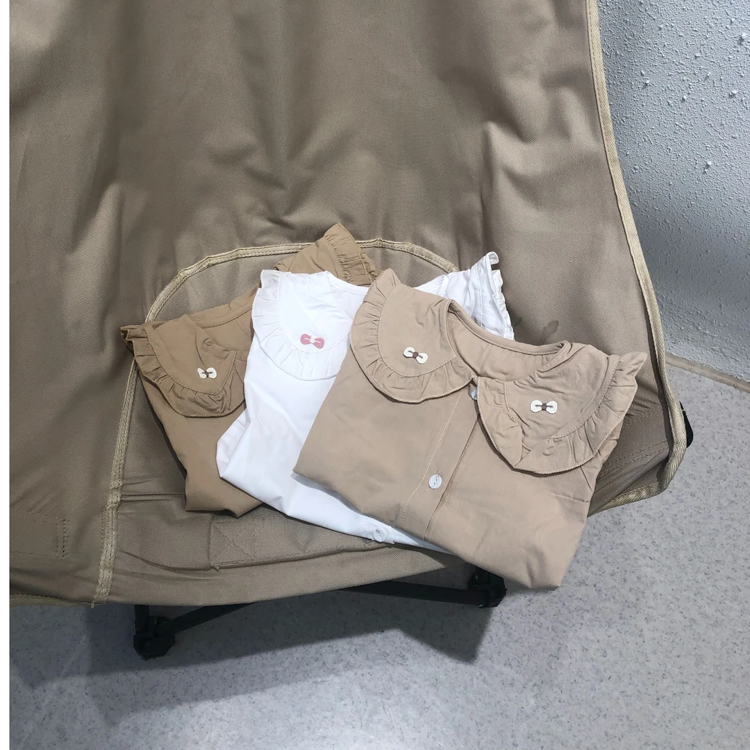 春秋卡通动漫刺绣女纯色长袖衬衫宝宝休闲秋季时尚米色