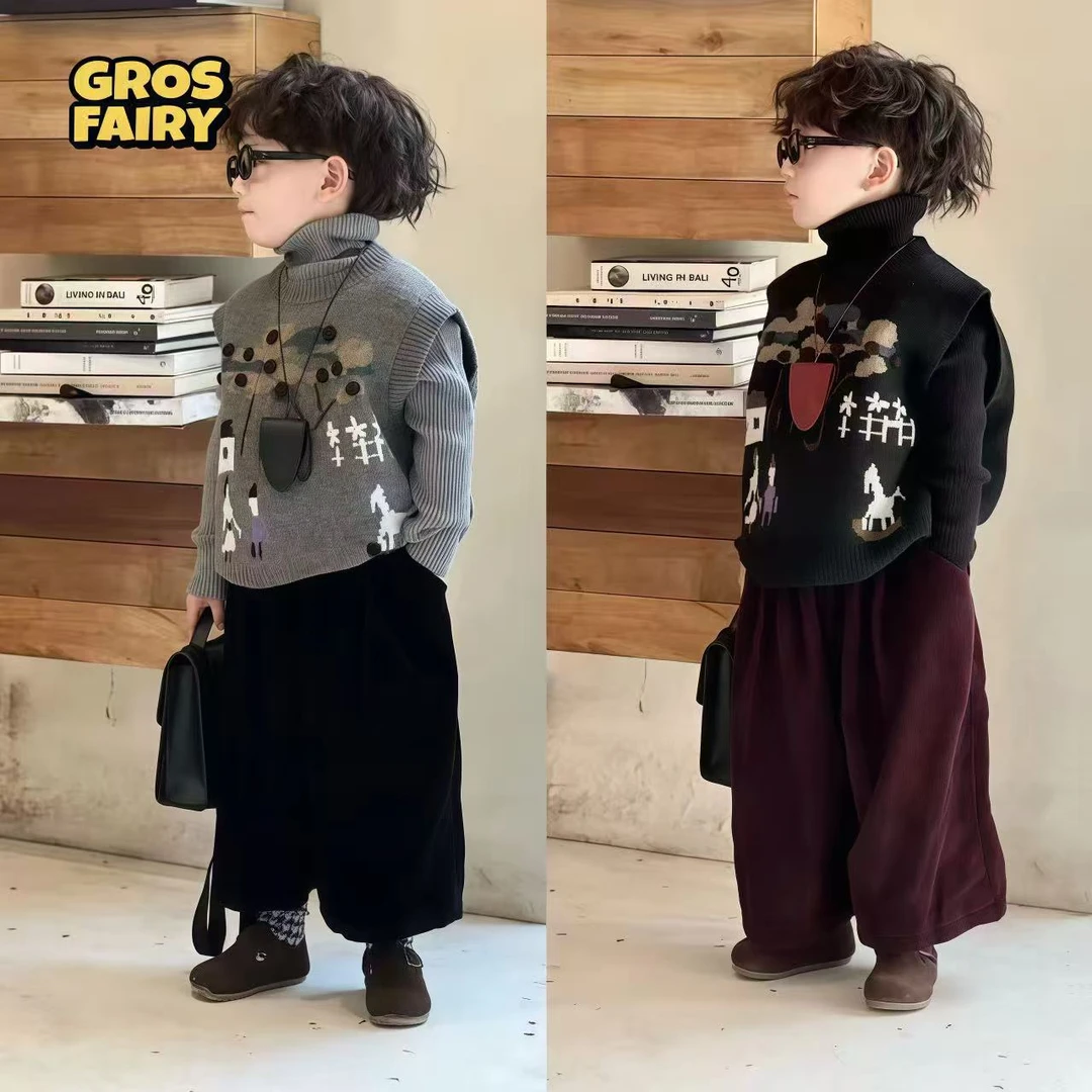 grosfairy女童男童毛衣冬季2025新款洋气儿童秋冬卡通针织衫童装