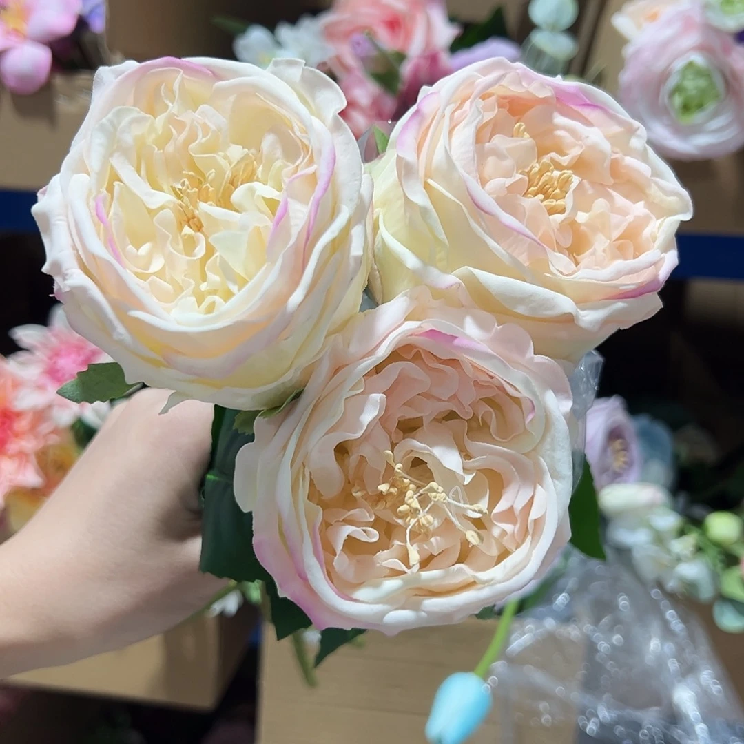 3枝浅粉手感奥斯汀玫瑰花