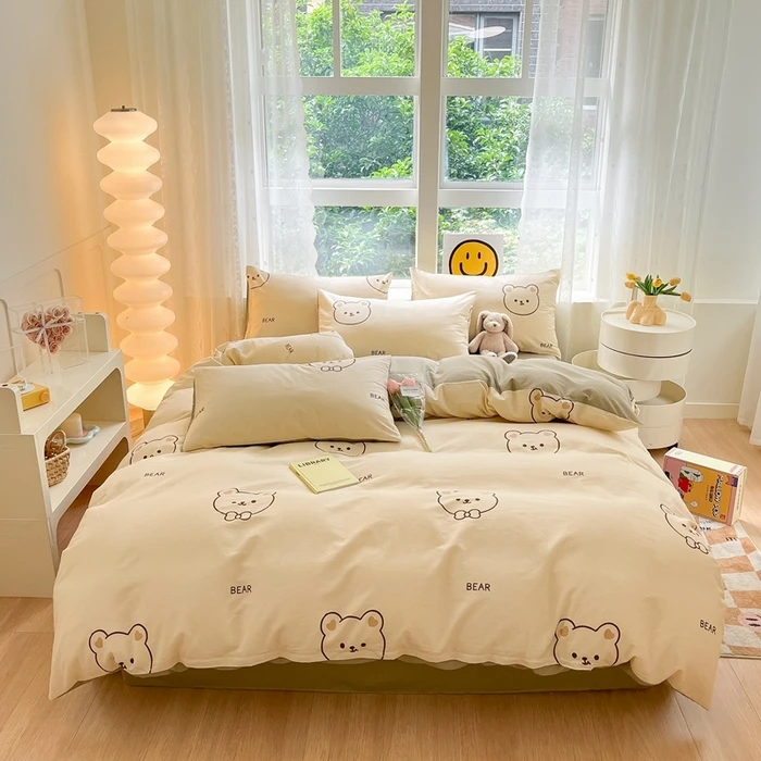 100%小清新斜纹全棉印花四件套纯棉学生宿舍单人亲肤舒适被套