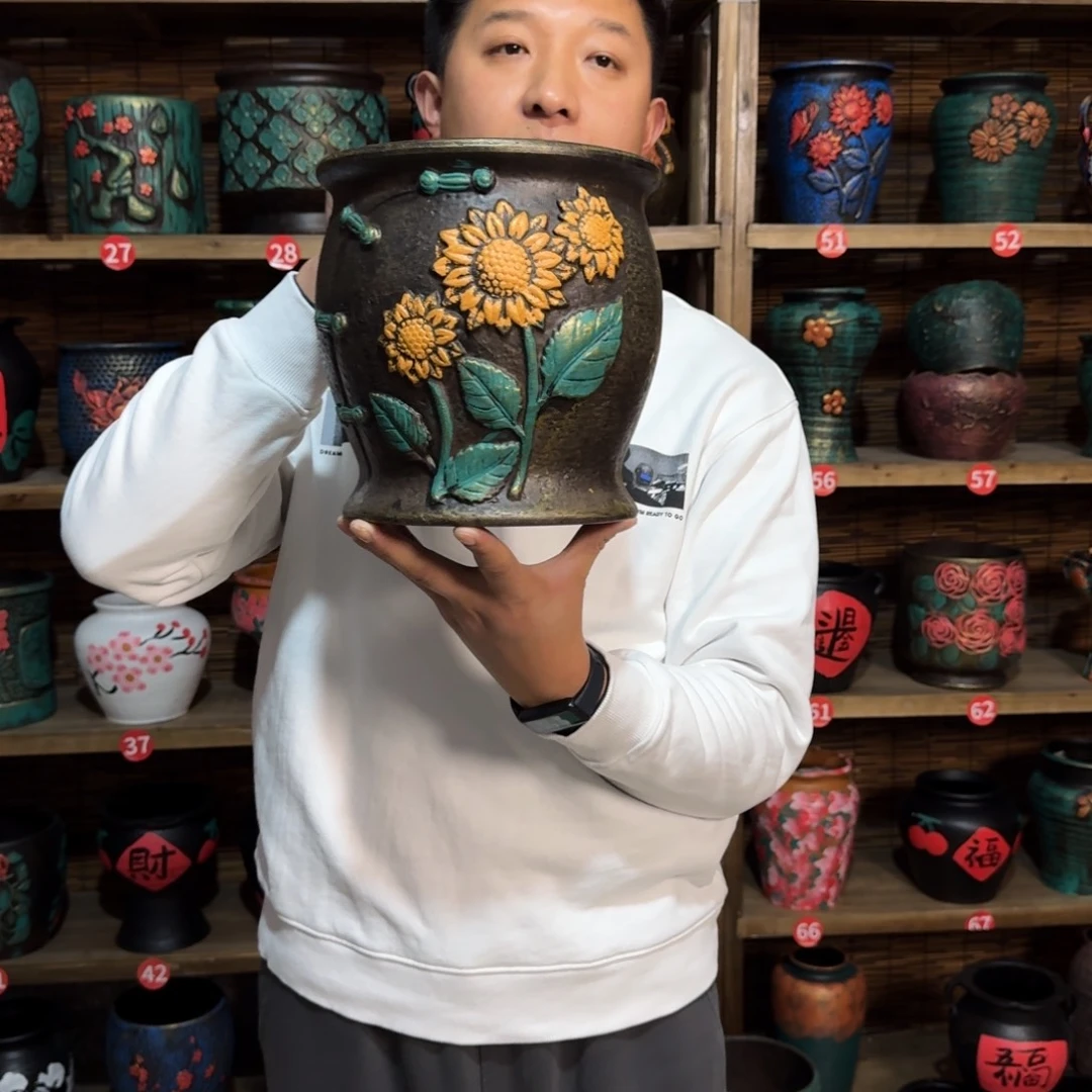 带孔高端浮雕花盆高度口径21-21