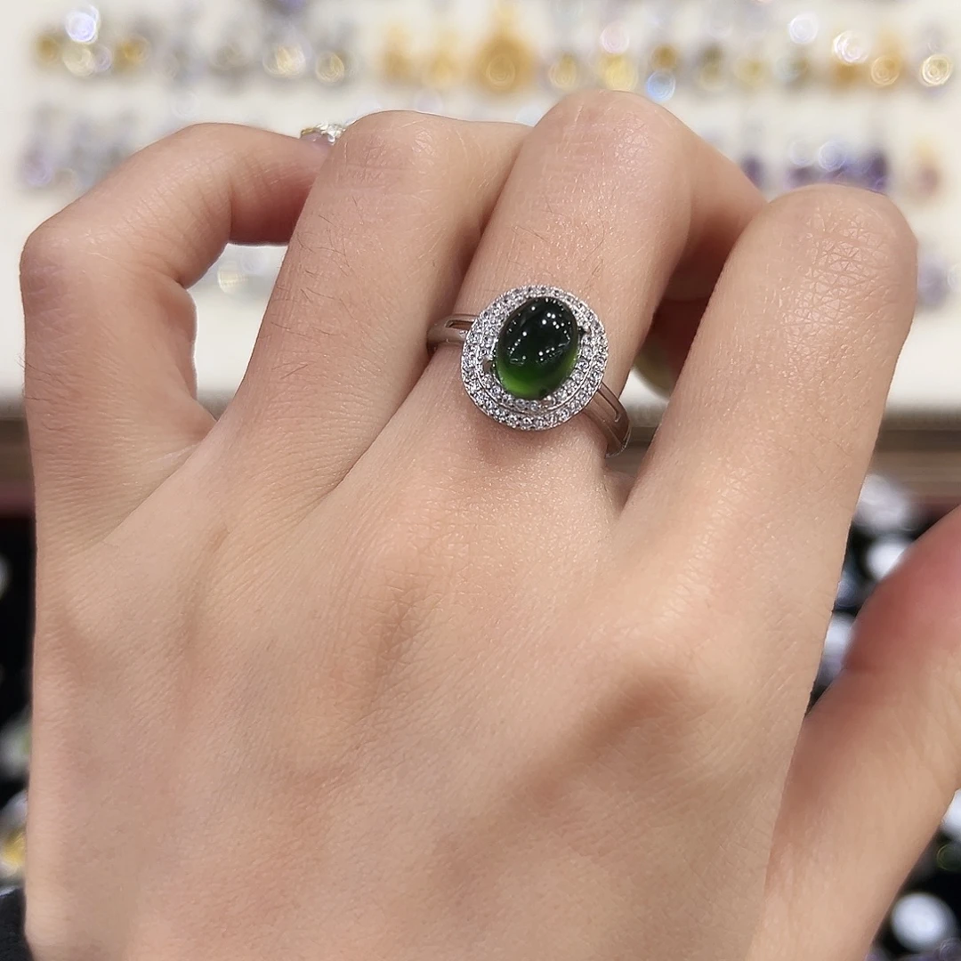 岫玉银S925镶嵌戒指