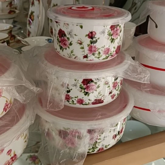 新疆西藏包邮千朵玫瑰骨质瓷三件套保鲜碗