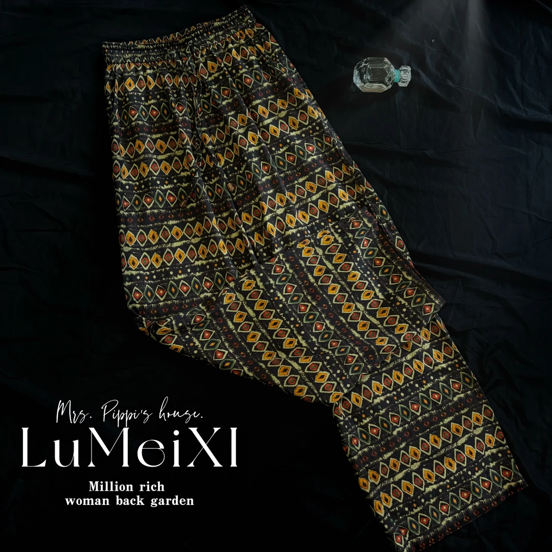 LMXPPJ【复古风情】夏季高腰阔腿裤女菱格纹轻透感天丝麻长裤MX1407