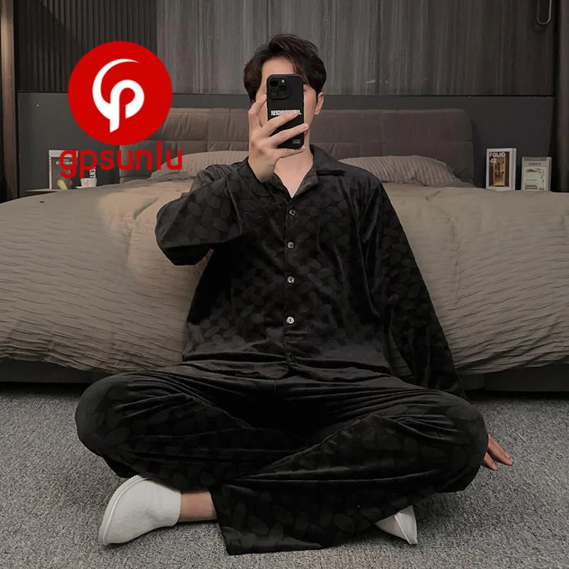 GPsunlu冬季保暖男士睡衣海岛绒加厚加绒长袖长裤秋冬款家居服珊