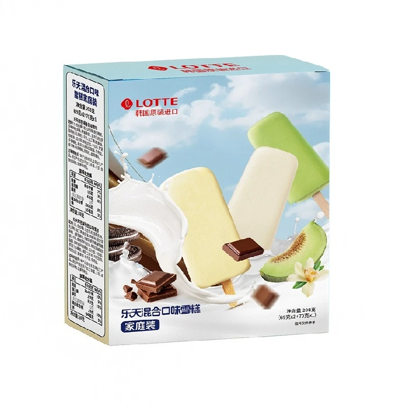 乐天香草+哈密瓜+牛奶曲奇巧克混合口味雪糕家庭装208g/盒