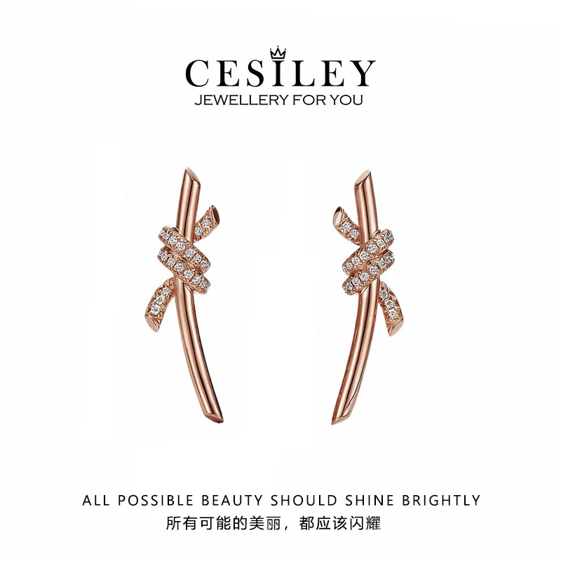 铜合金耳饰 满镶绳结耳钉DTA1078