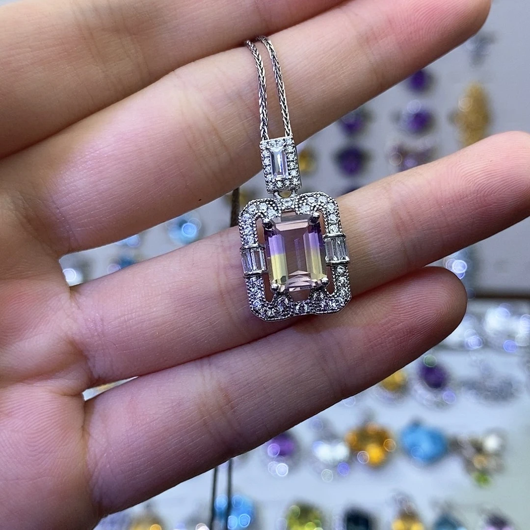 吊坠(不含链)银S925镶嵌水晶紫黄晶（一物一证）