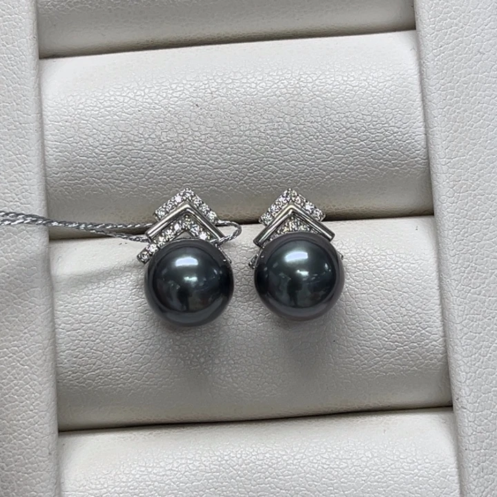 海水珍珠银S925镶嵌耳饰大溪地9-10mm184