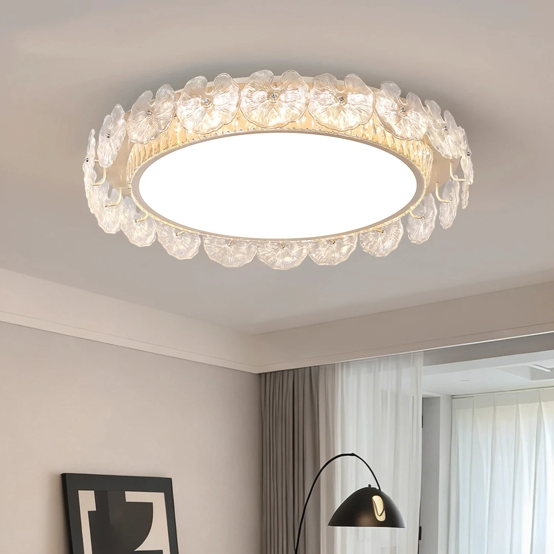 客厅灯意式轻奢创意水晶圆形吸顶灯奶油风高级感玻璃广东中山灯具