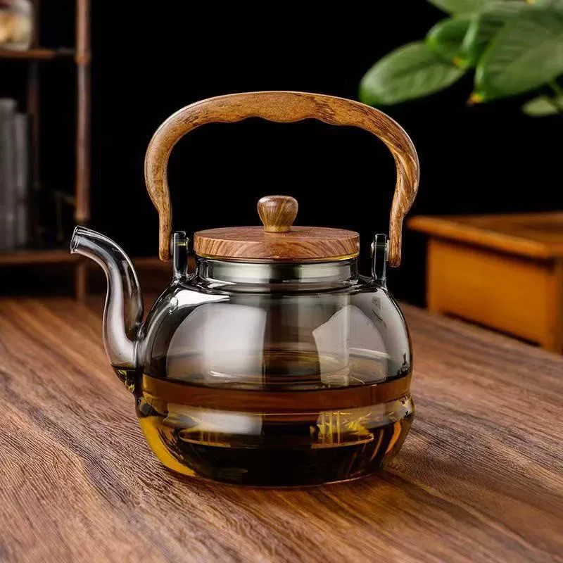 烟灰色大容量高硼硅玻璃龙胆壶泡茶壶煮茶壶