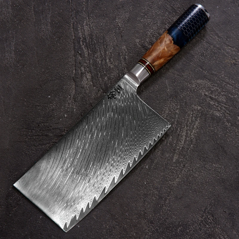 《影》大马士革树脂柳木羽毛纹家用中式切片菜刀