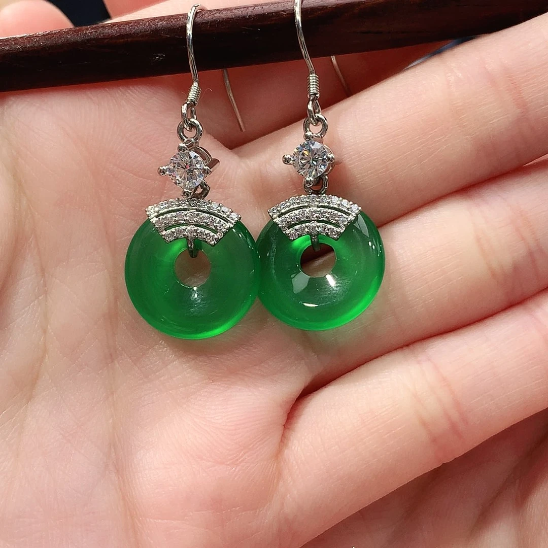 玛瑙/玉髓银S925镶嵌耳环