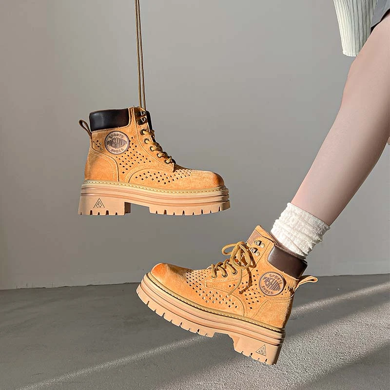 25夏新款镂空英伦风马丁靴女时尚透气复古机车厚底百搭短靴女
