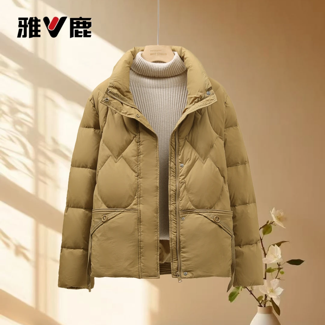 雅鹿2025新款羽绒服立领短款宽松韩版时尚外套白鸭绒保暖女士外套