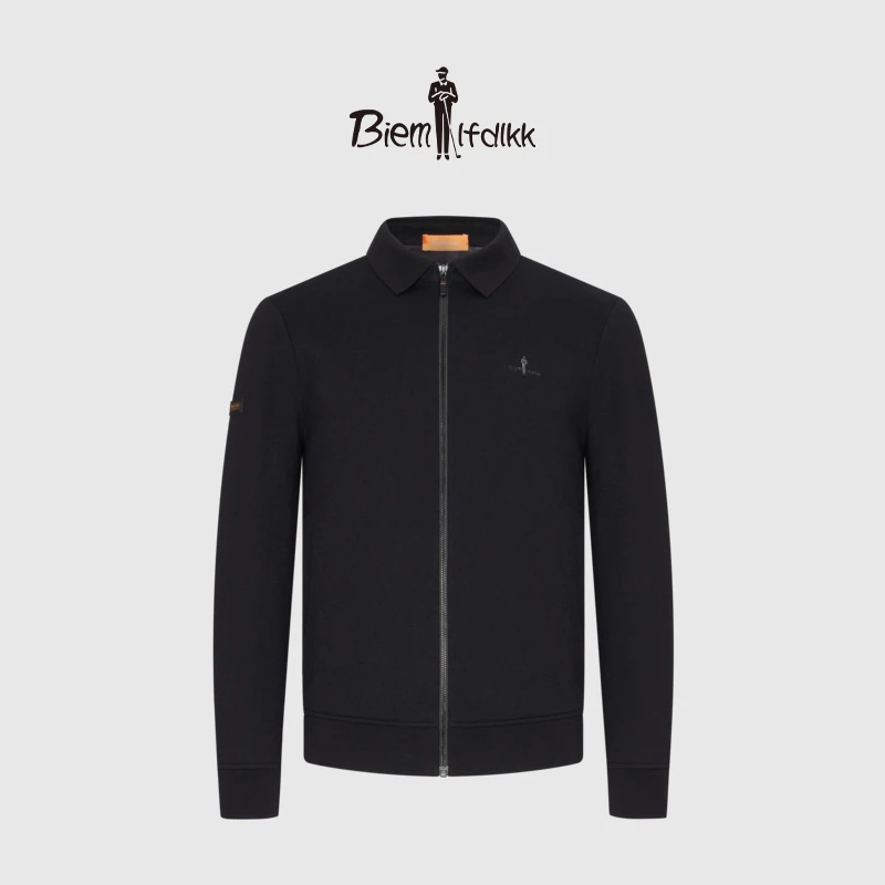 【功能羊毛】比音勒芬秋冬新款男士外套保暖休闲翻领简约毛织夹克