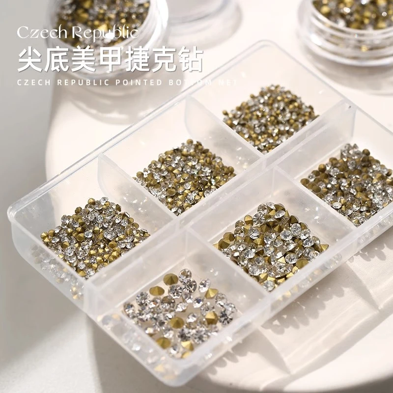 网红美甲钻6格水晶尖底钻混装透明水钻捷克奥钻糖果彩钻堆钻饰品