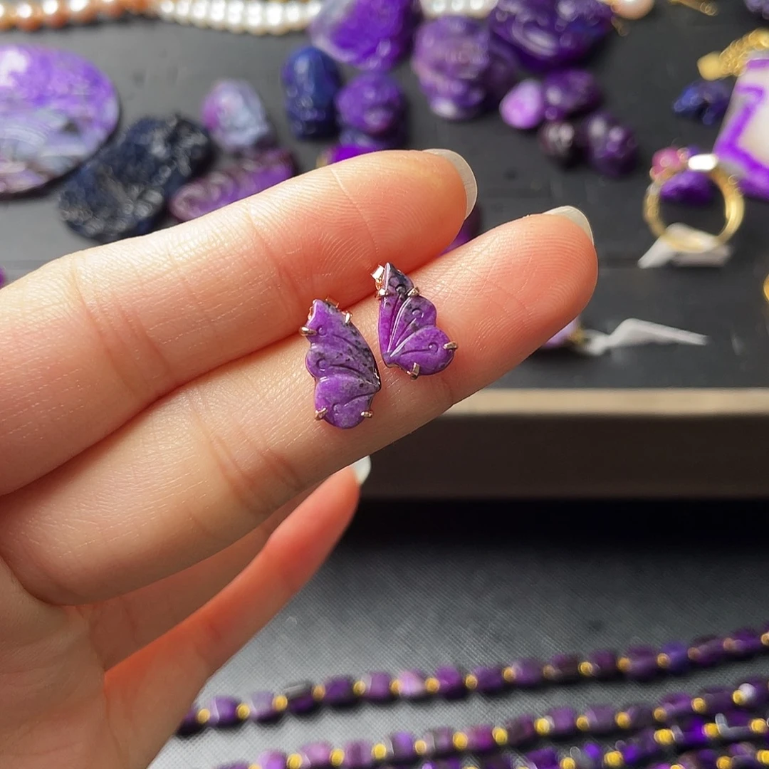 银S925镶嵌苏纪石（舒俱来）耳钉