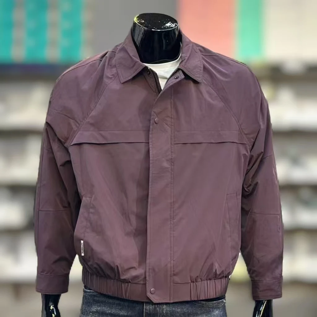 春季新品轻薄弹力夹克男净版商务休闲拉链款行政翻领百搭男士外套