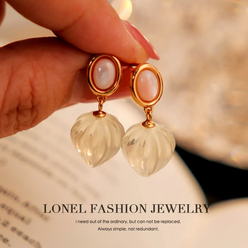 玉露呈祥耳钉925银黄水晶粉贝爱心耳环（多样性发一件）