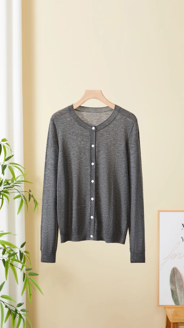 【全姐独立设计】无缝一体水溶羊毛休闲开衫圆领长袖早秋款5119