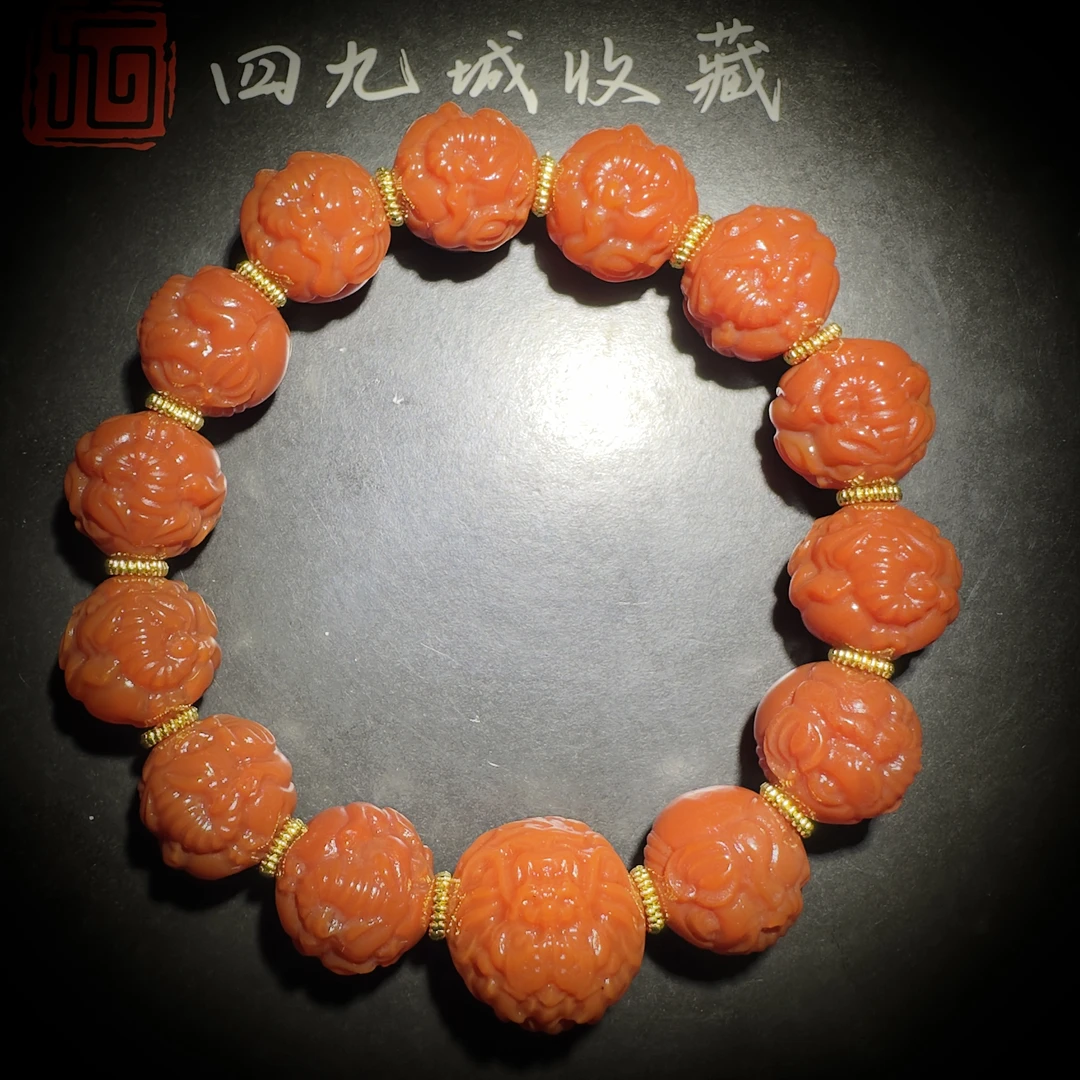 四九城收藏甘南玛瑙 15+圆珠手工雕刻象鼻财搭配正面龙设计款