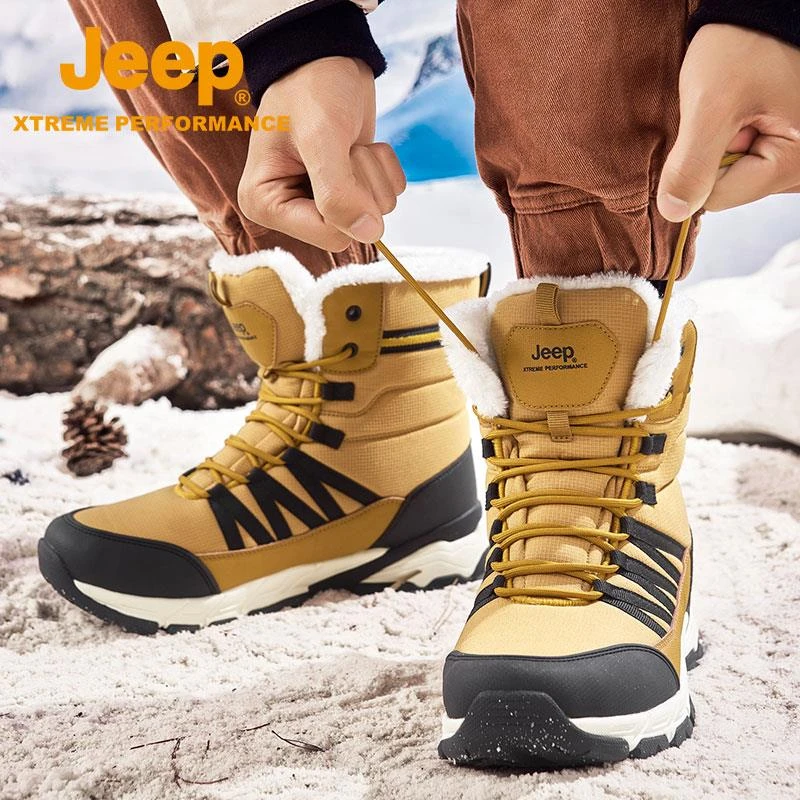 Jeep情侣雪地靴2025秋冬加绒加厚保暖东北大棉靴户外防水高帮靴男