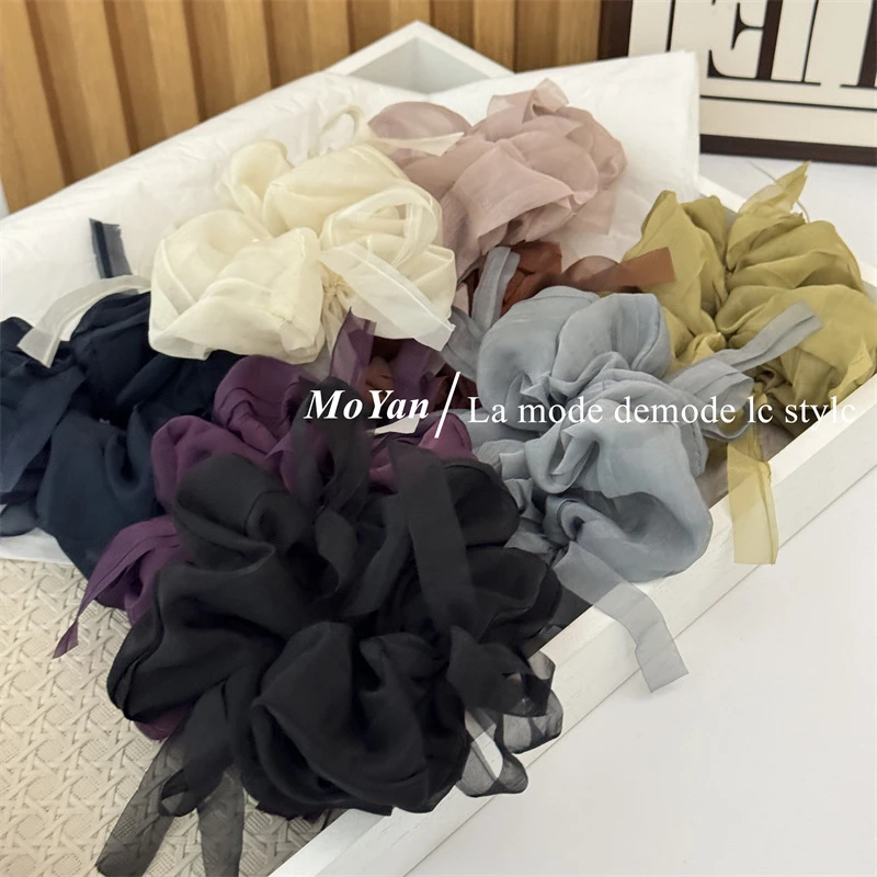 韩系雪纱大肠发圈复古结扎头绳甜美气质头花网红百搭扎头发绳