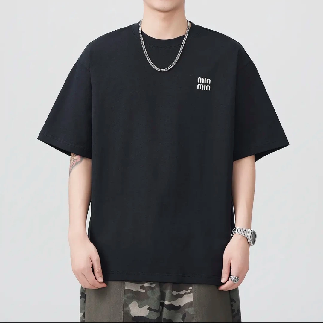 【刘哥严选】刺绣短袖夏季冰皮凉感印花T恤情侣五分宽松潮流-635