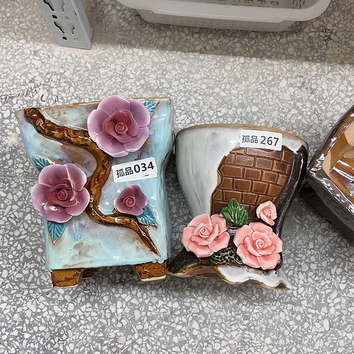 紫砂花盆粗陶材质多肉花盆孤品紫色玫瑰36。鱼尾盆29。孤品034。267