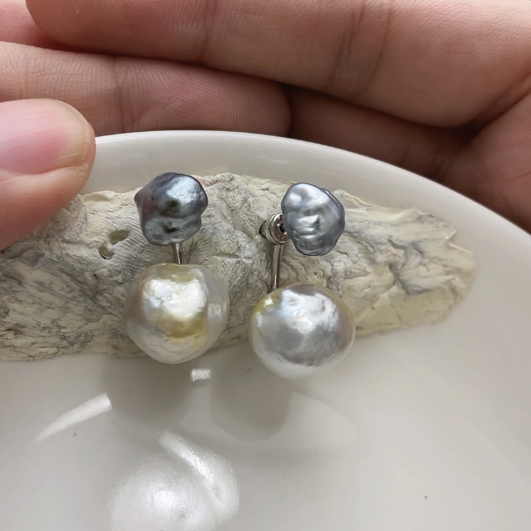 银S925镶嵌耳饰海水珍珠