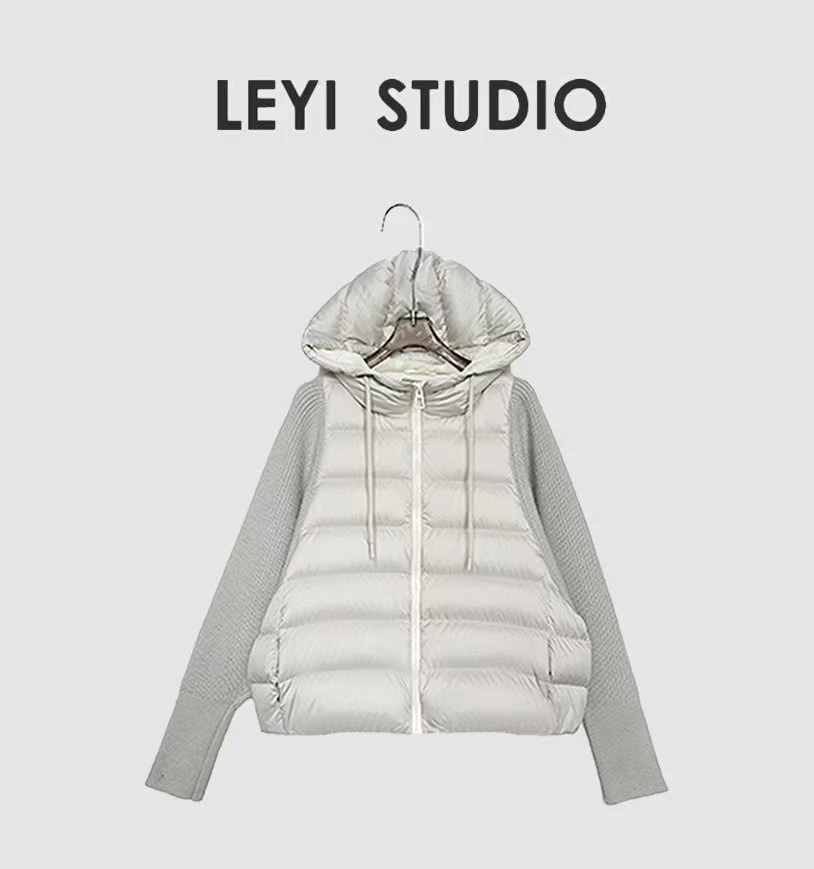 LEYI “B*C羽绒服”90白鹅绒24秋冬保暖连帽简约针织拼接-23212