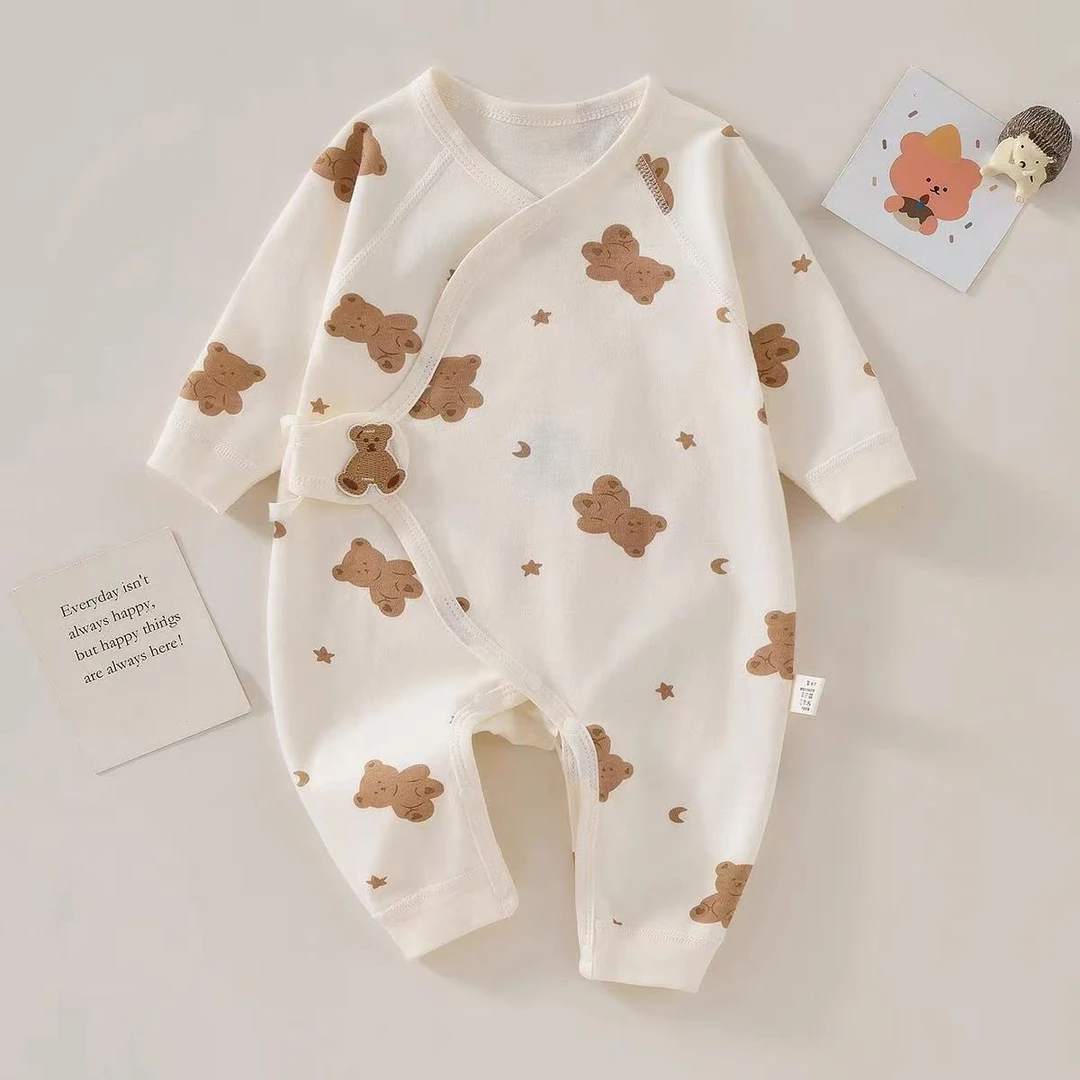 新生儿婴儿四季a类纯棉无骨连体幼儿哈衣蝴蝶衣半背套装夏季短爬